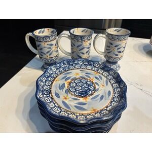Temptations by Tara Old World Blue.‎ 4- Salad Plates and 3 - Tall Coffee Tea Cup